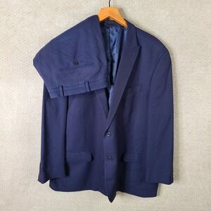 Geoffrey Beene Suit Mens 52R Blue 2 Piece Navy Textured Stretch Poly Blend 44x26